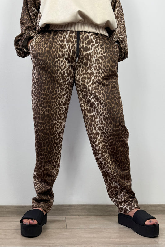 Stylische Damenhose mit Animal-Print und Tunnelzug – Einheitsgröße