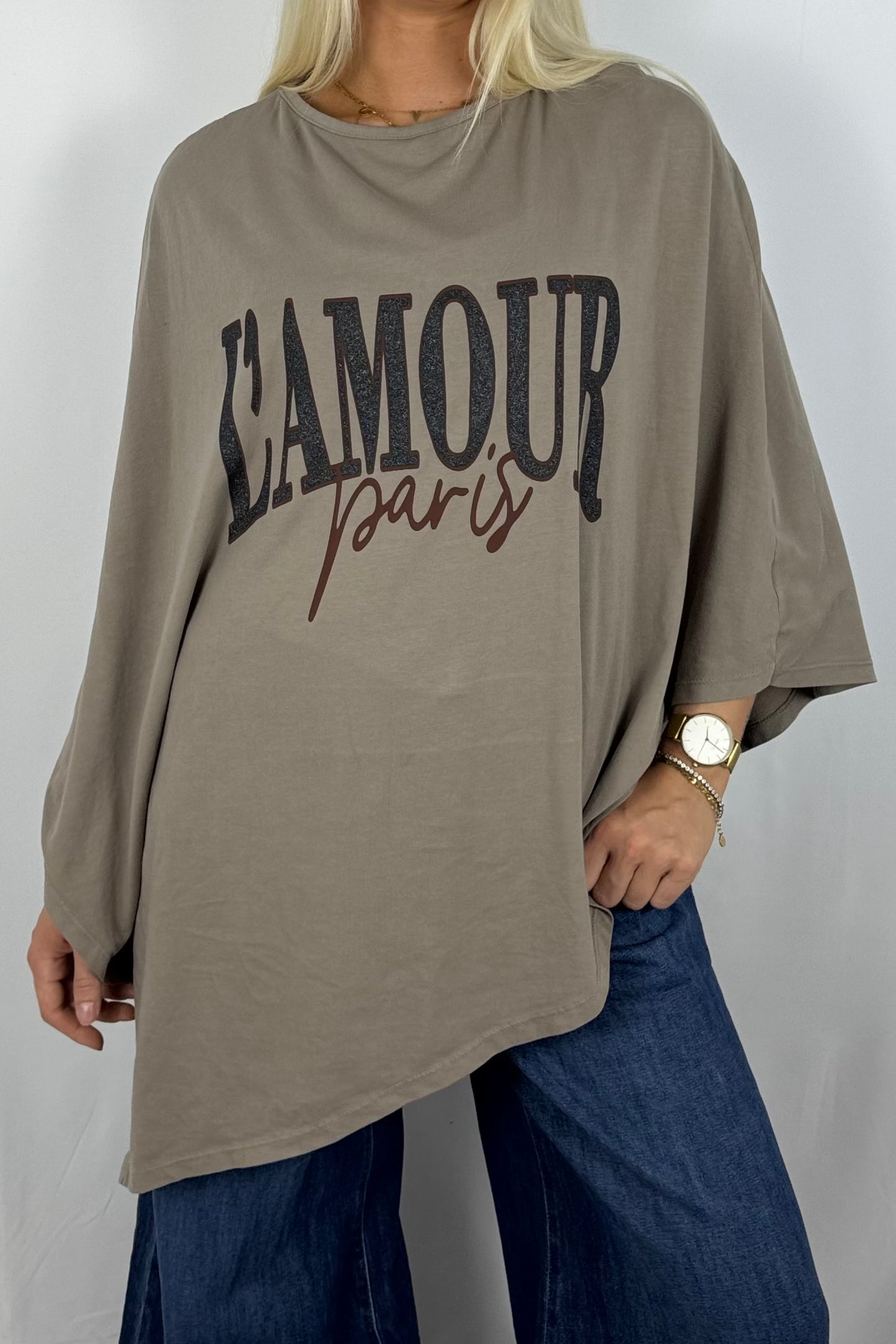 Damen Oversize Shirt „L’AMOUR Paris“-Mud