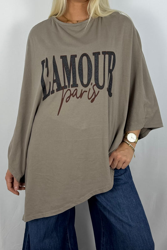 Damen Oversize Shirt „L’AMOUR Paris“-Mud