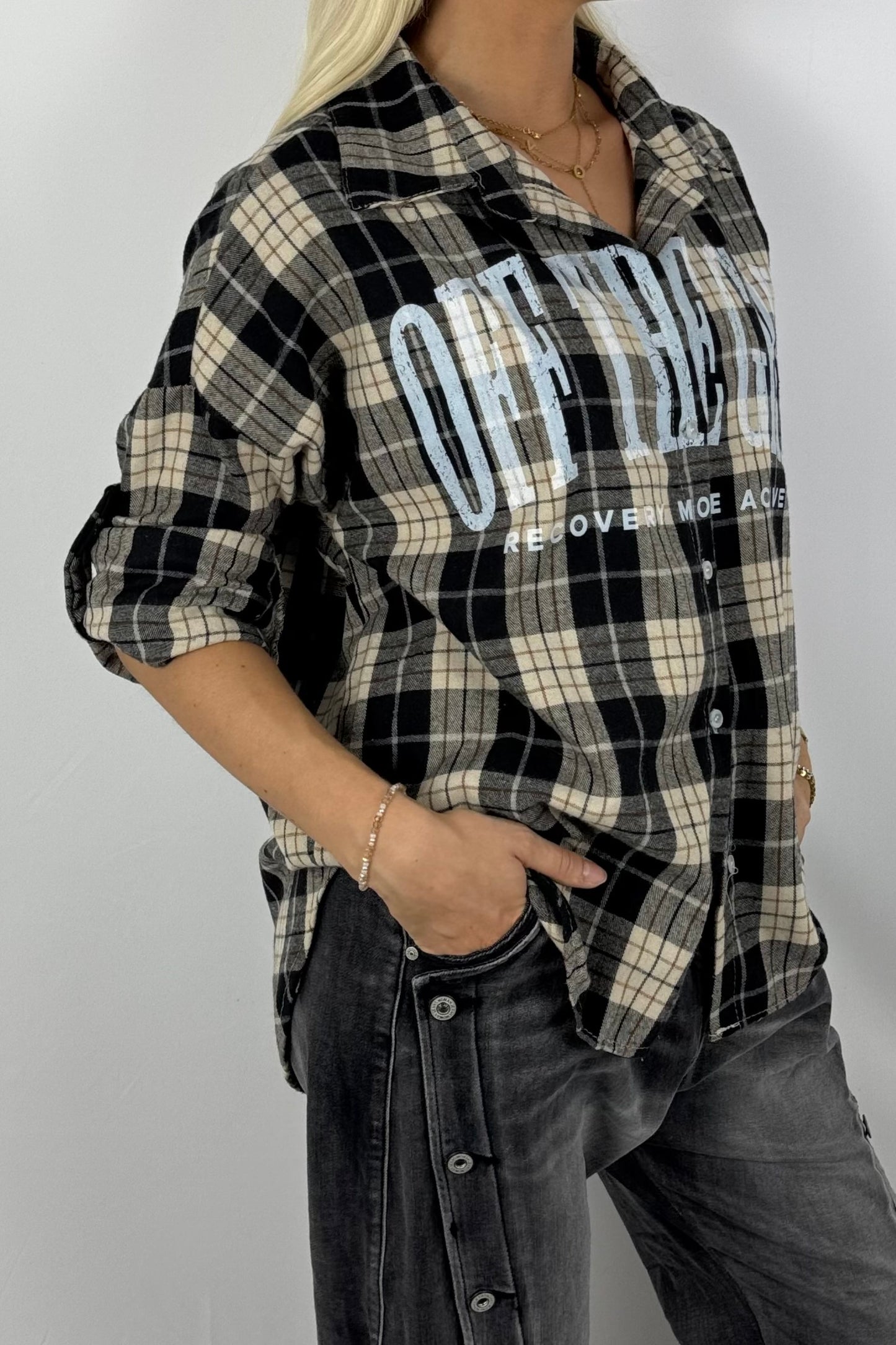 Damen Karobluse „Off The Grid“ – Oversize-Schwarz