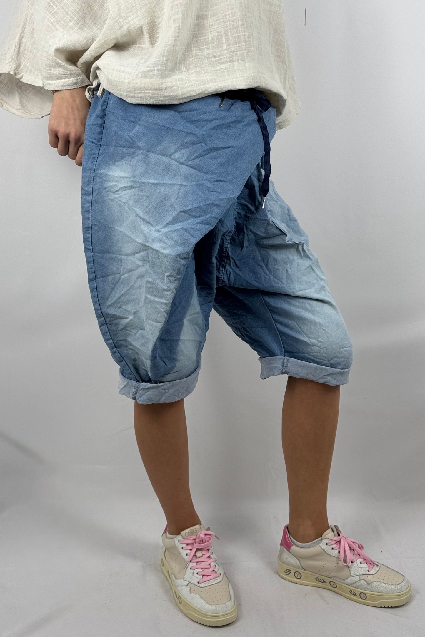 Denim Short im Used Look – Casual Oversize Fit-Hellblau