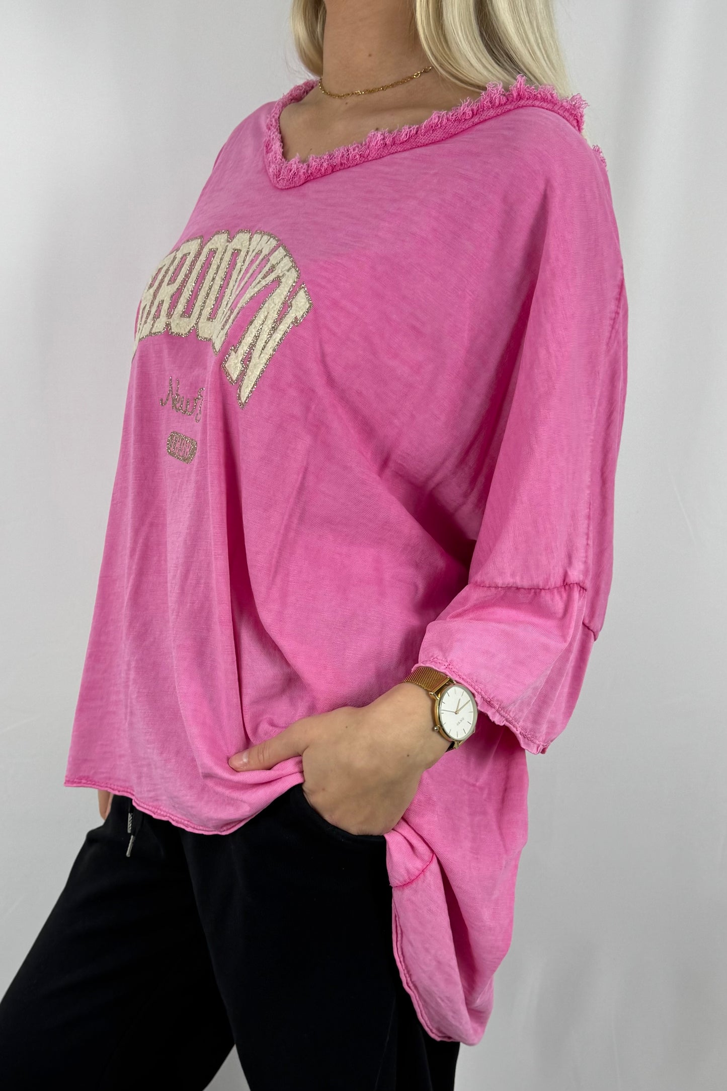 Oversize Damen Shirt mit Brooklyn New York Print-Pink