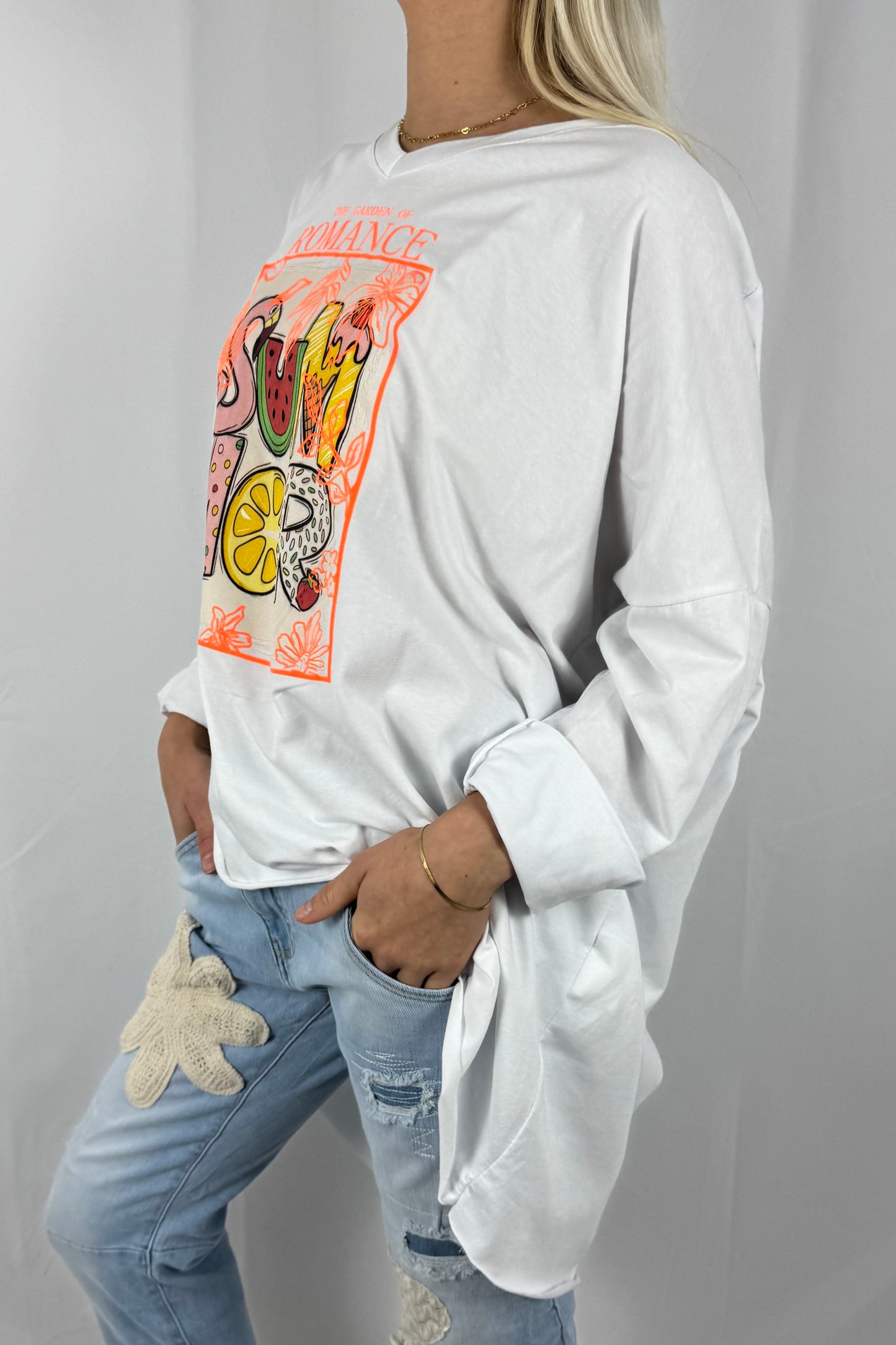 Damen Oversize Shirt „Summer Romance“ mit Print-Neon Orange