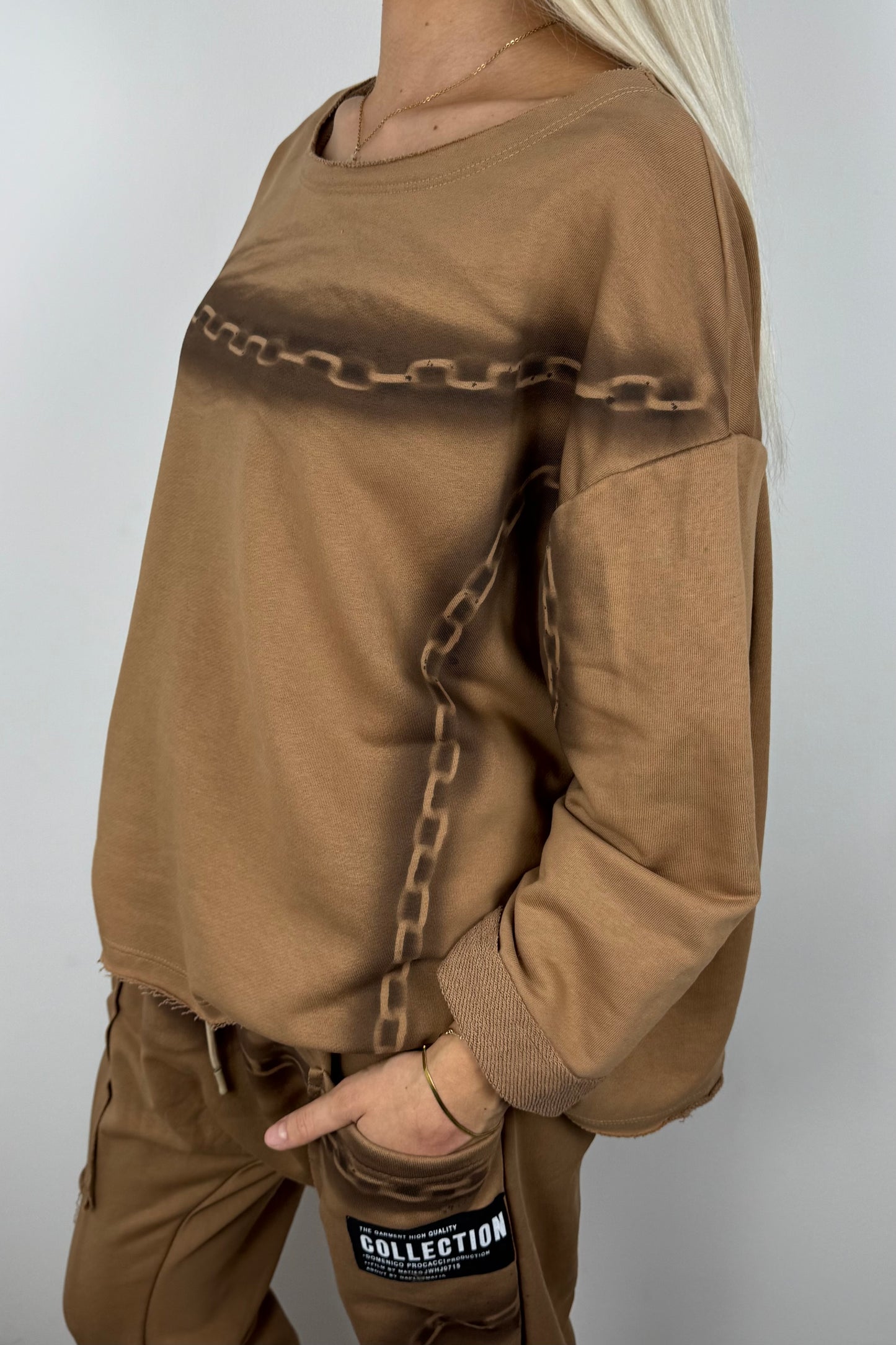 Shirt mit Ketten-Print –Cammel