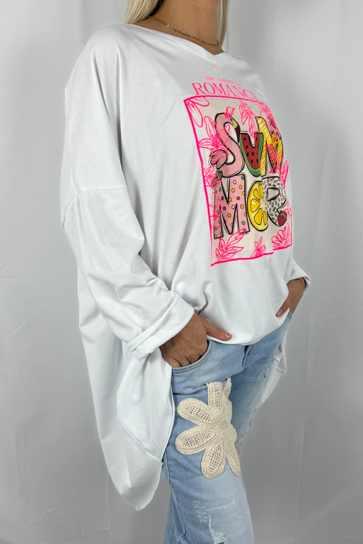 Damen Oversize Shirt „Summer Romance“ mit Print-Neon Pink