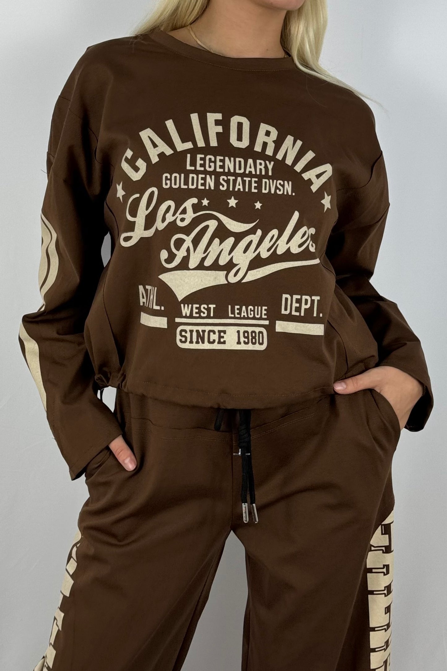 Damen Sweatshirt – California Los Angeles Print-Schoko