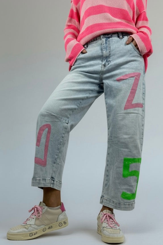 Jeans mit Print-Details & geradem Schnitt
