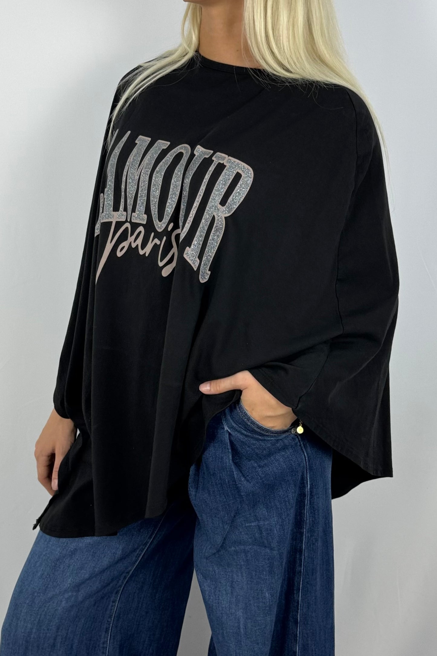 Damen Oversize Shirt „L’AMOUR Paris“-Schwarz