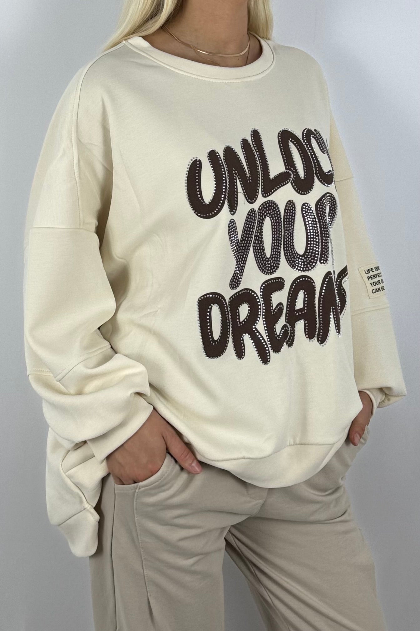Damen Oversize Sweatshirt – Unlock Your Dreams-Beige