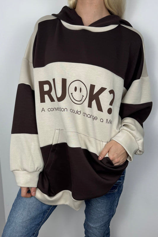 Kapuzensweatshirt mit Statement-Print-Choco/Beige