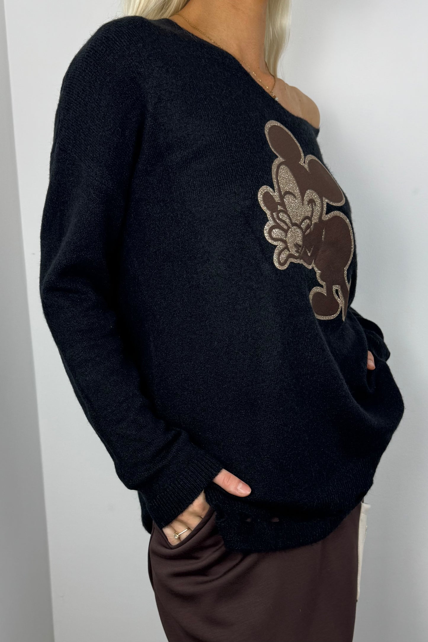 Oversize Pullover mit Print-Detail – Black