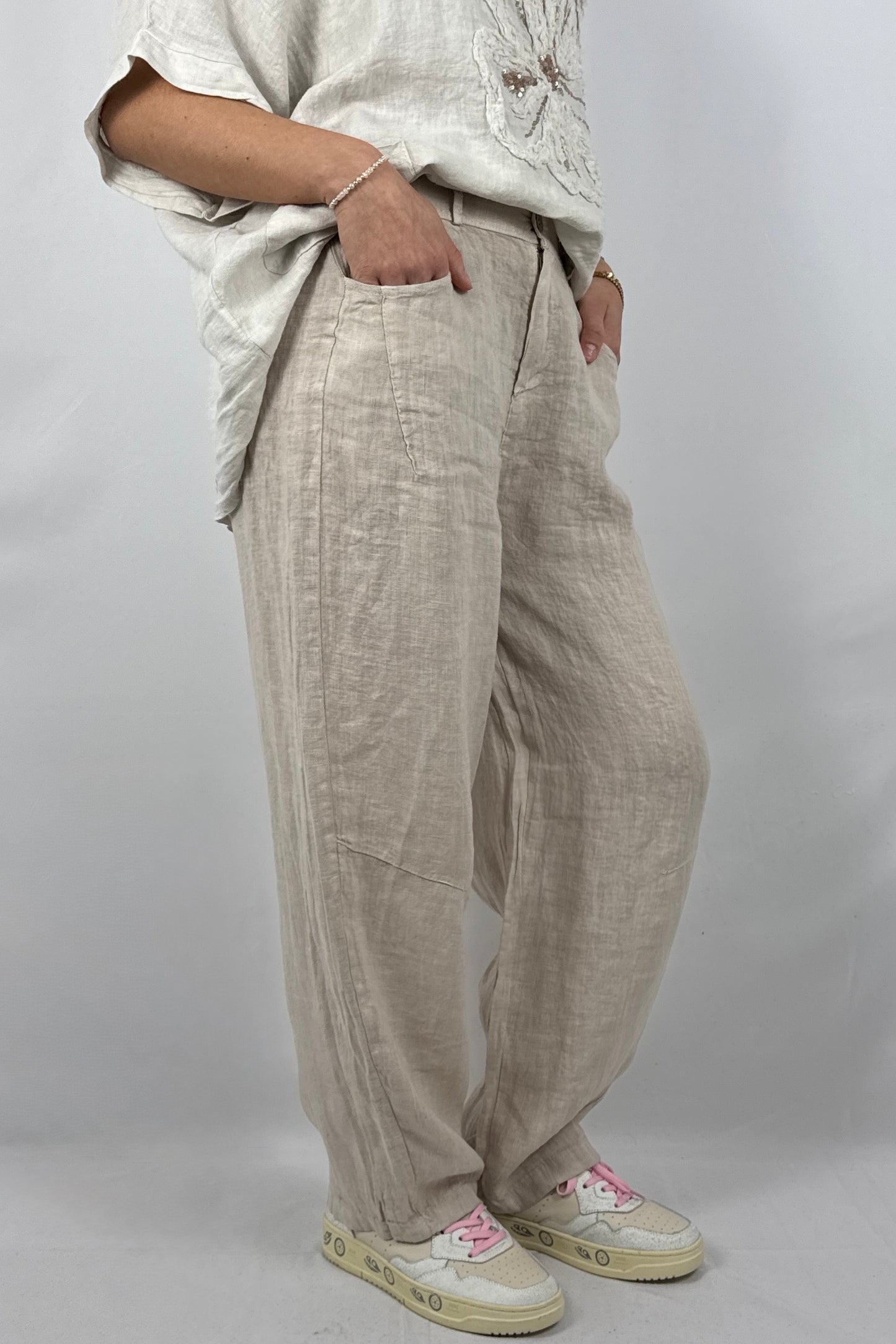 Lässige Leinenhose mit Knopfverschluss – Moderner Sommer Style-Beige