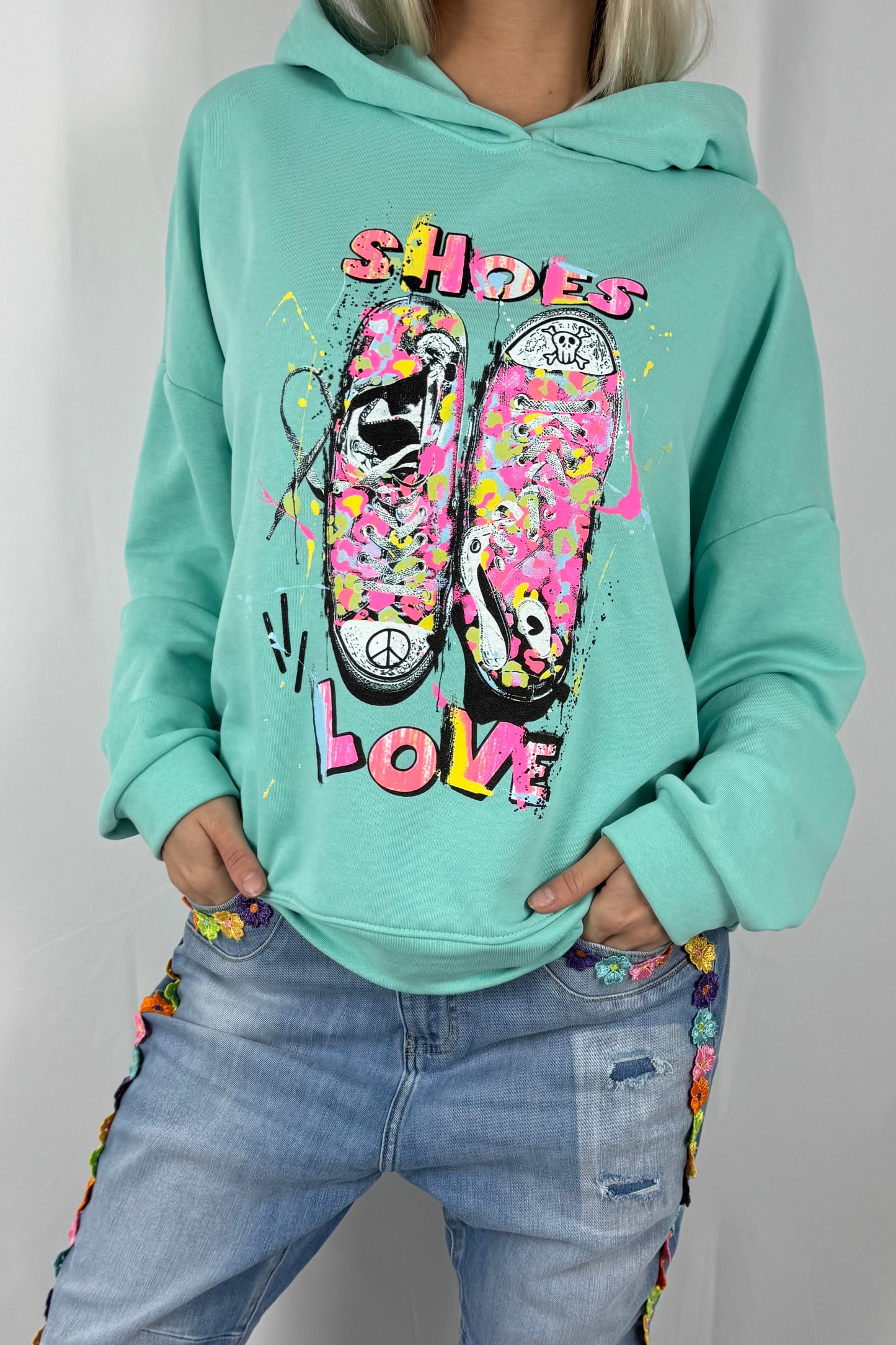 Damen Oversize Hoodie „Shoes Love“ –Mint