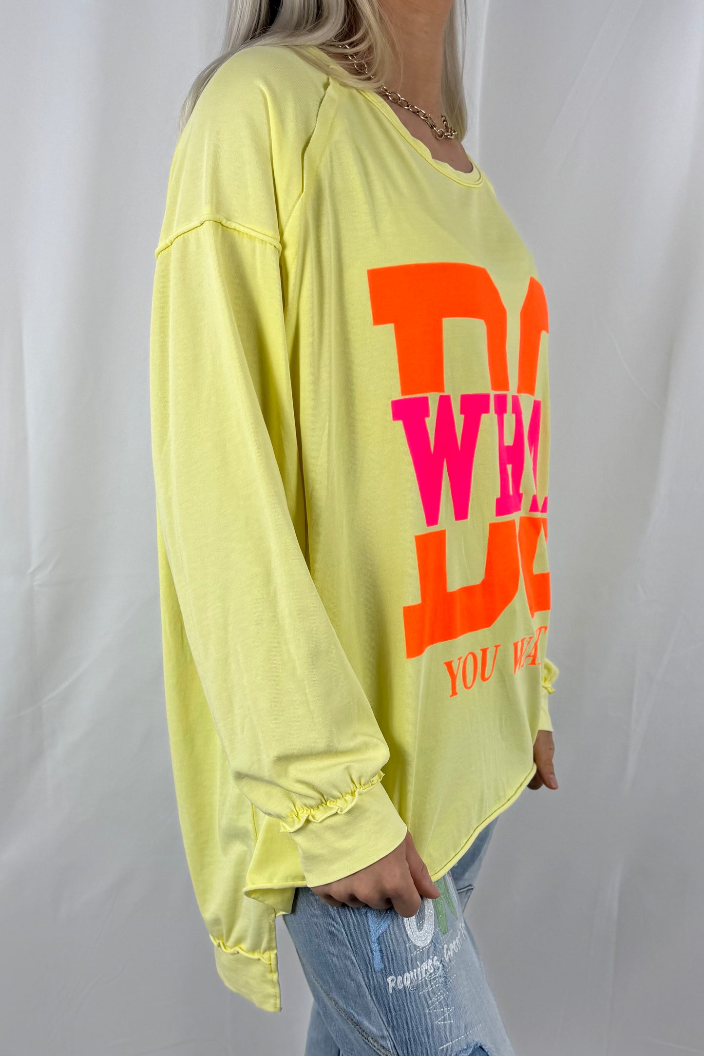 Shirt mit „DO WHAT YOU WANT“ Statement-Print- Gelb