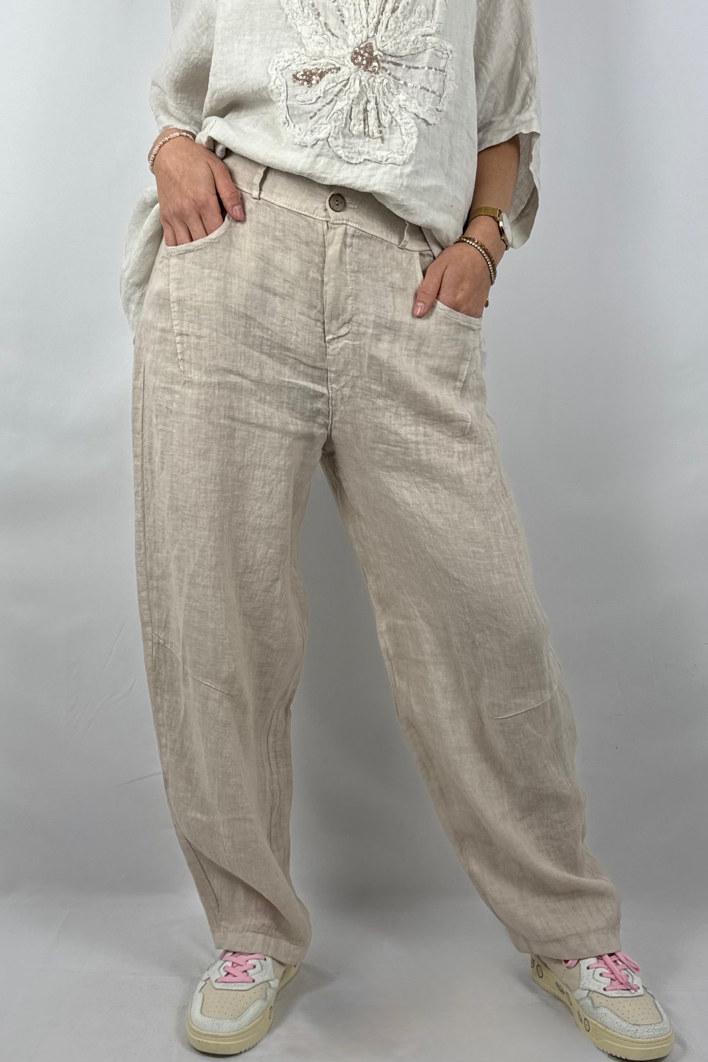 Lässige Leinenhose mit Knopfverschluss – Moderner Sommer Style-Beige