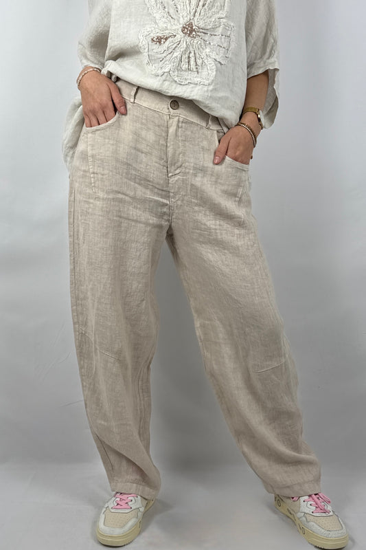 Lässige Leinenhose mit Knopfverschluss – Moderner Sommer Style-Beige