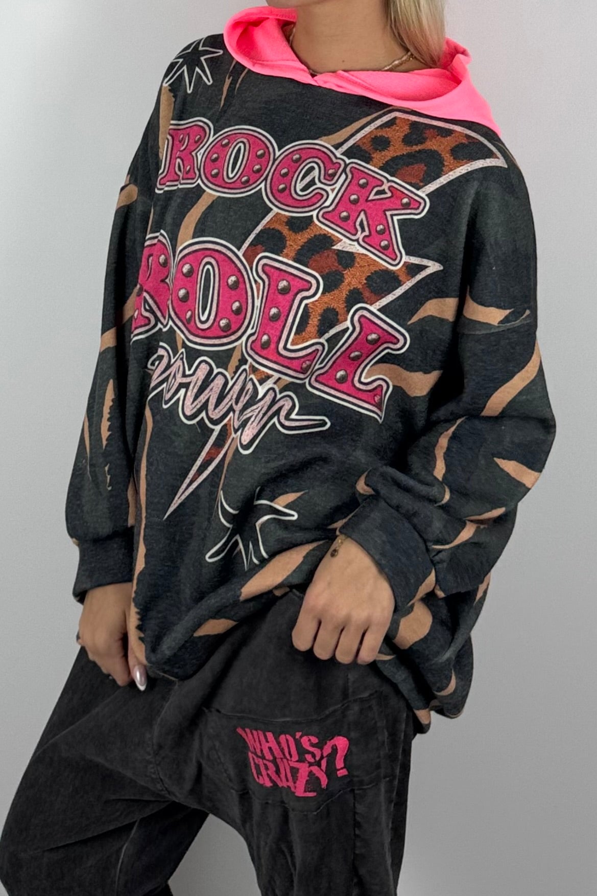 Damen Oversize Hoodie „Rock & Roll Power“-Schwarz