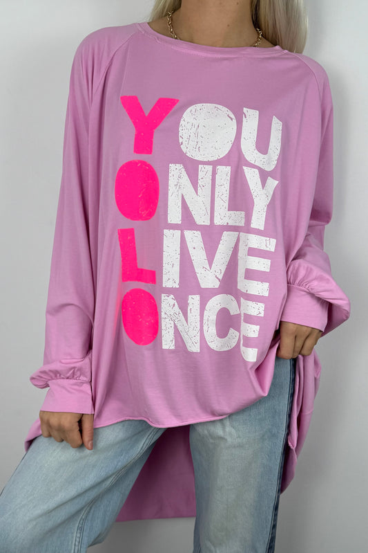 Oversize Shirt „YOLO“ –Barbie Pink