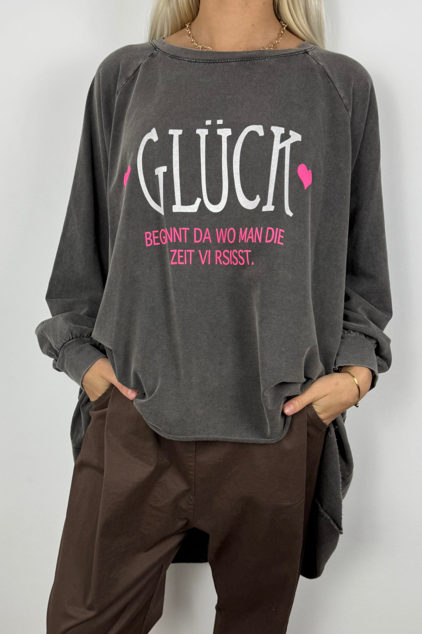 Oversize Shirt „Glück“ –Schwarz