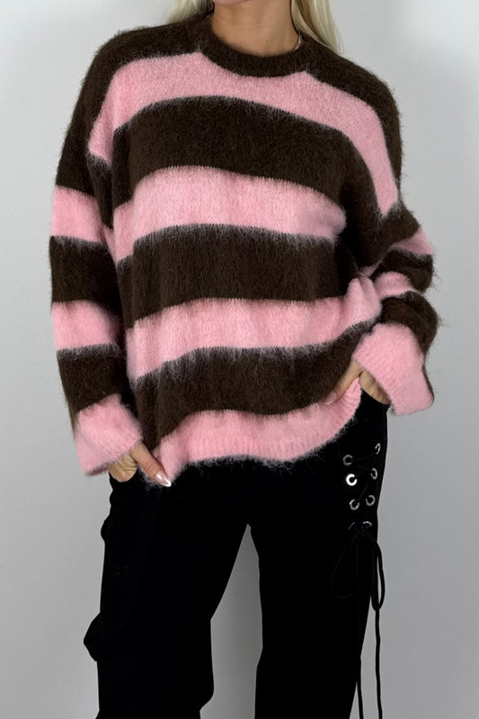 Damen Kuschelpullover gestreift –Rosa