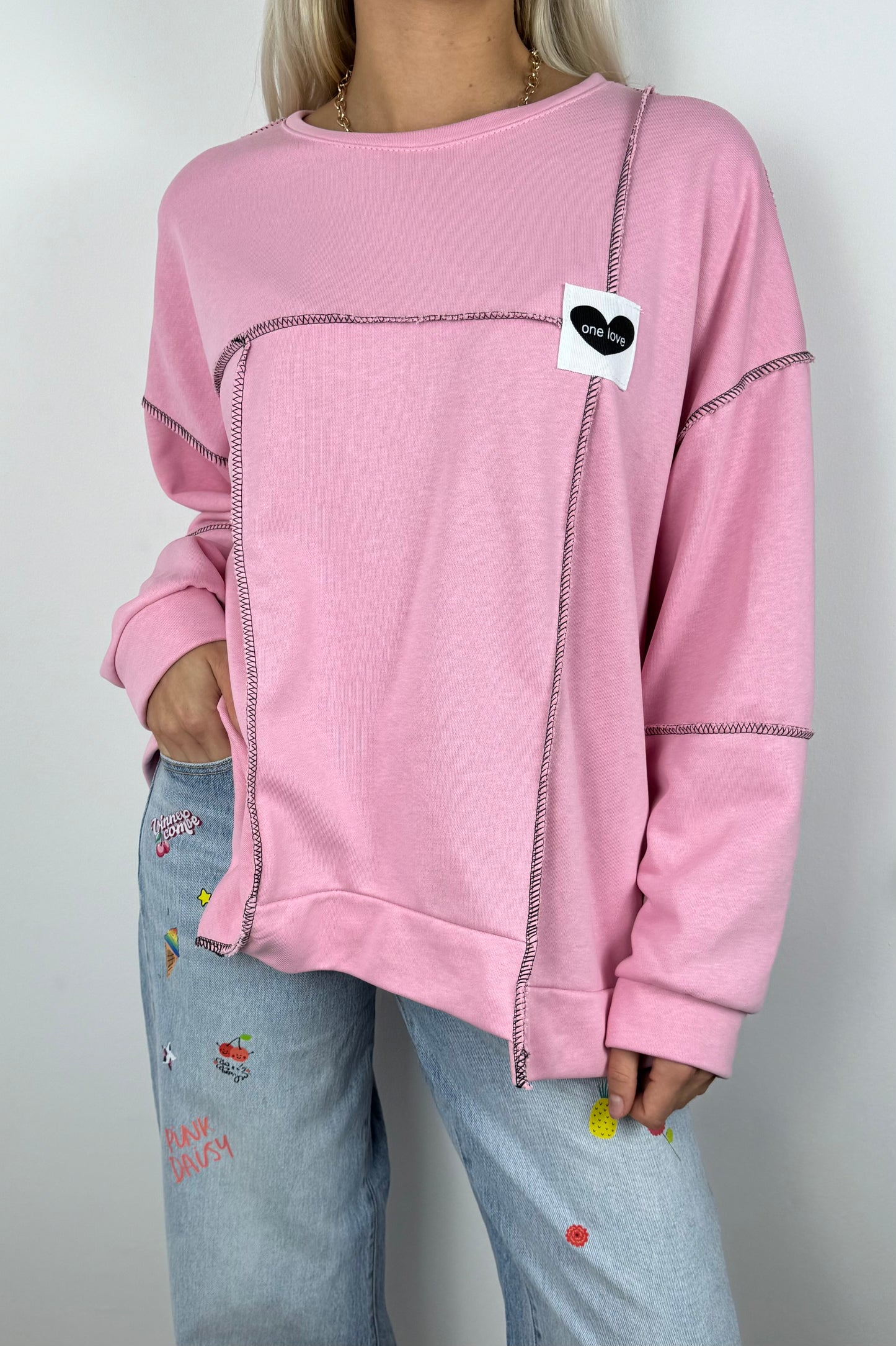 Oversize Sweatshirt „One Love“ – Rosa