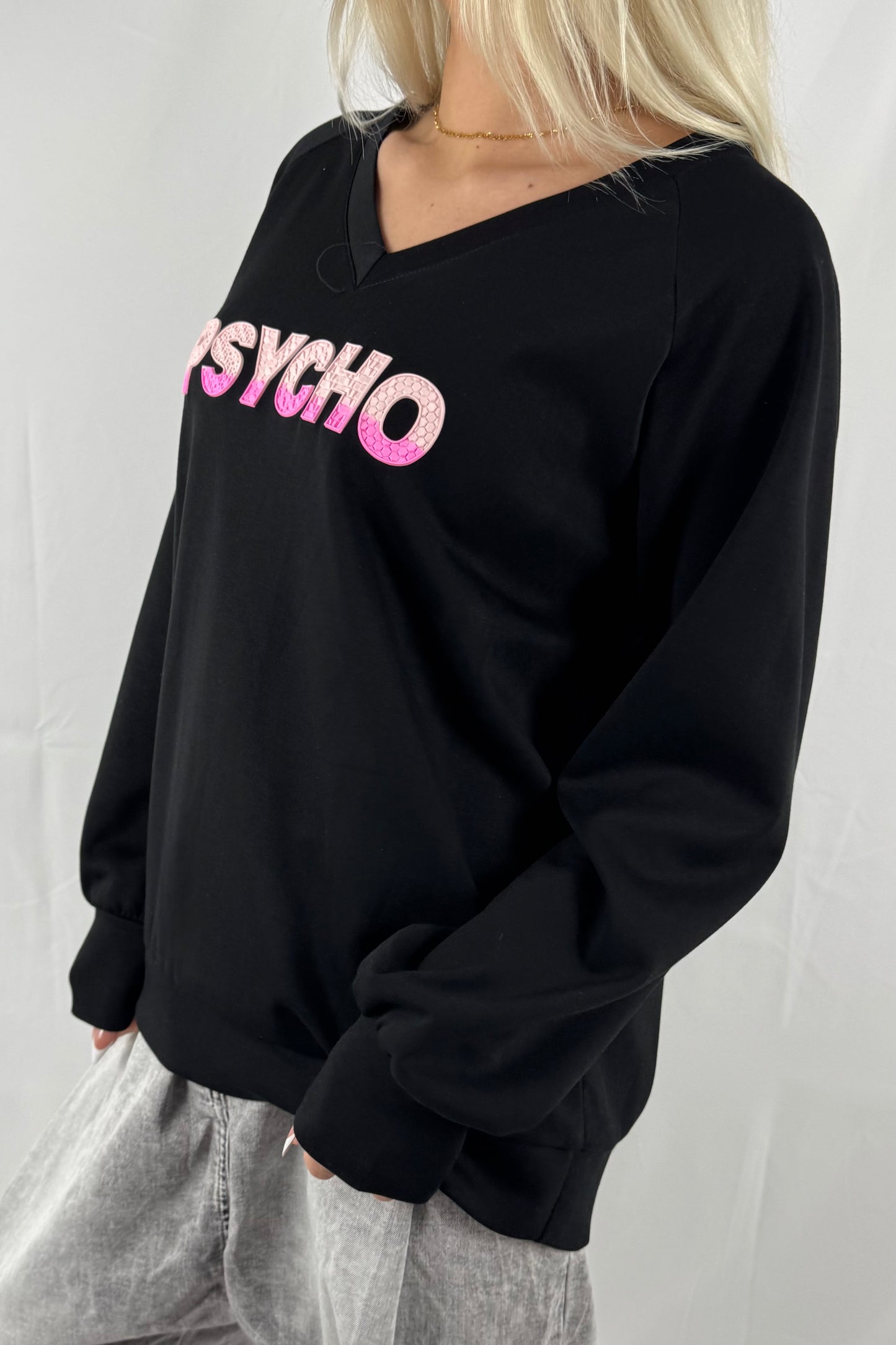 Oversize Sweatshirt mit Statement-Print –Schwarz