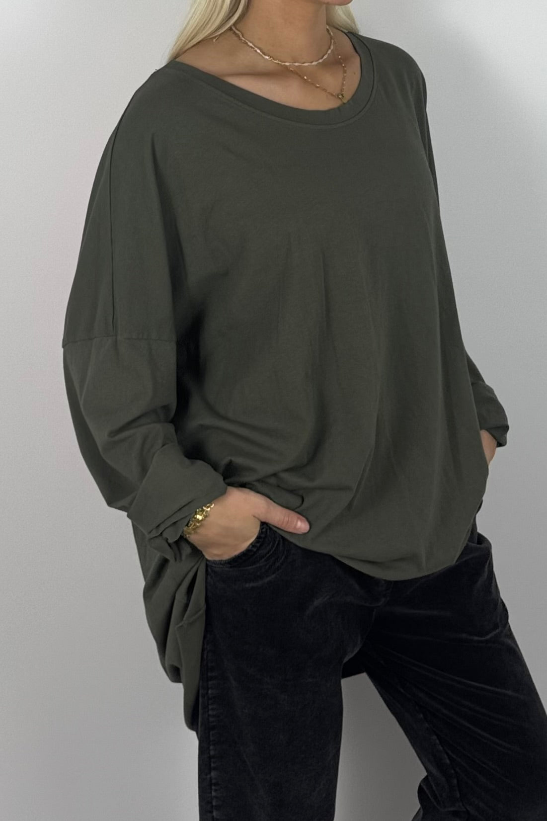 Damen Oversize Shirt mit STYLE-Print -Khaki