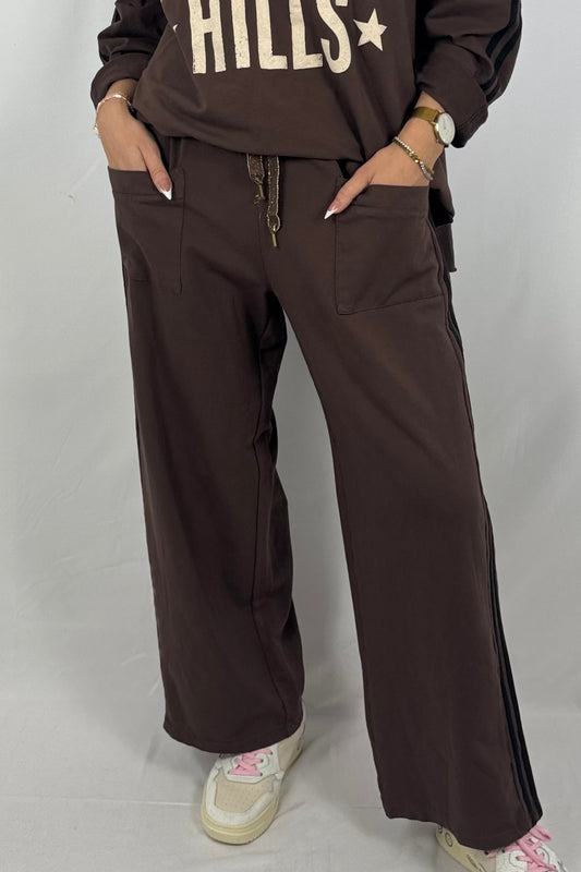 Oversize-Jogpants mit Streifen-Detail und aufgesetzten Taschen-Schoko