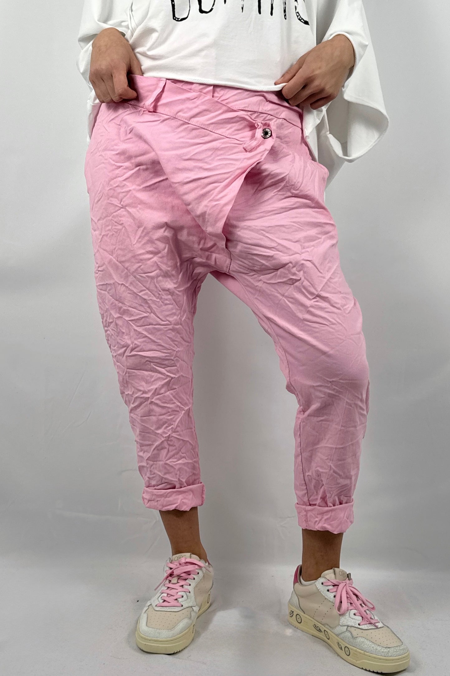 Damen Hose im Baggy Style mit Knopf Detail-Rosa