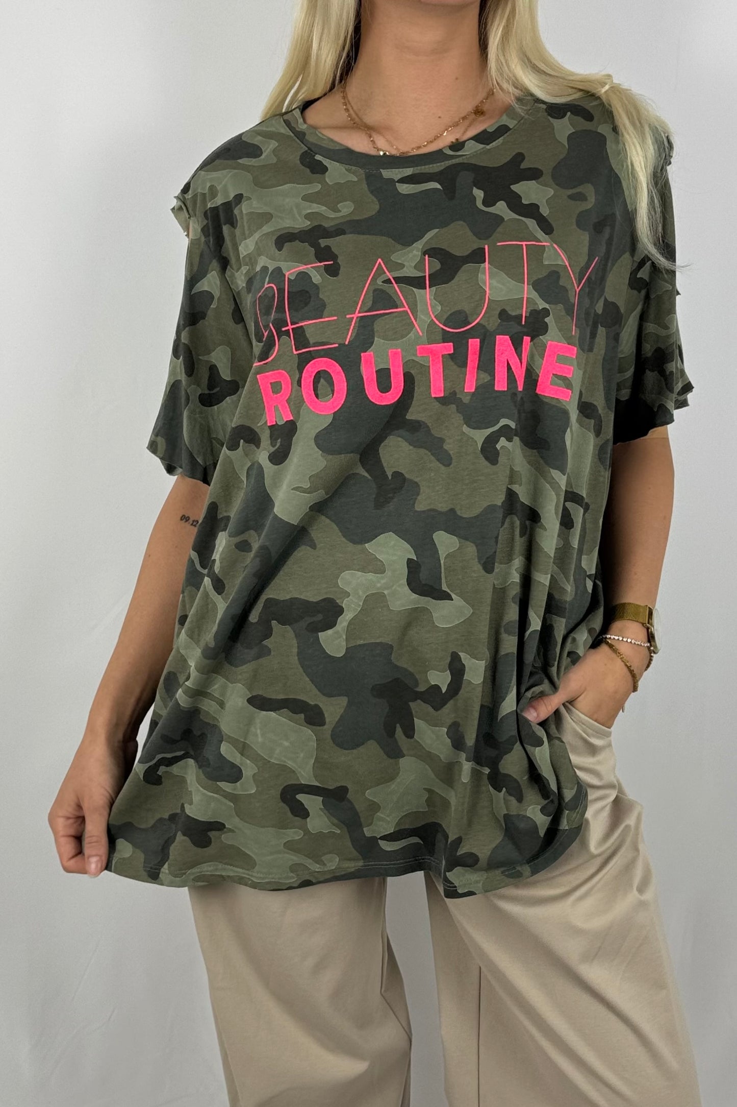Beauty Routine Shirt – Camouflage -Khaki
