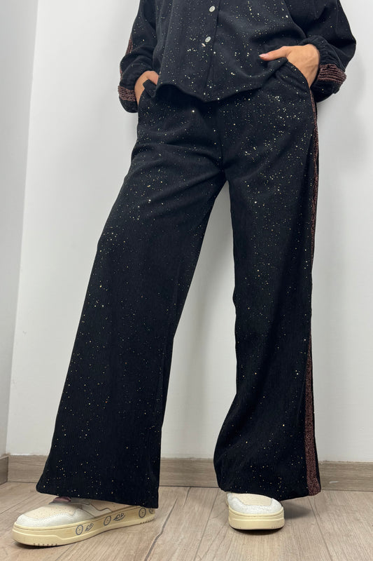 Cordhose mit Glitzerdetails –Schwarz