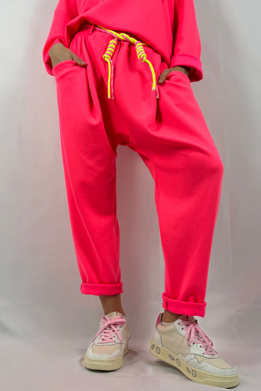 Lässige Jogpants mit Kordel-Detail –Neon PInk