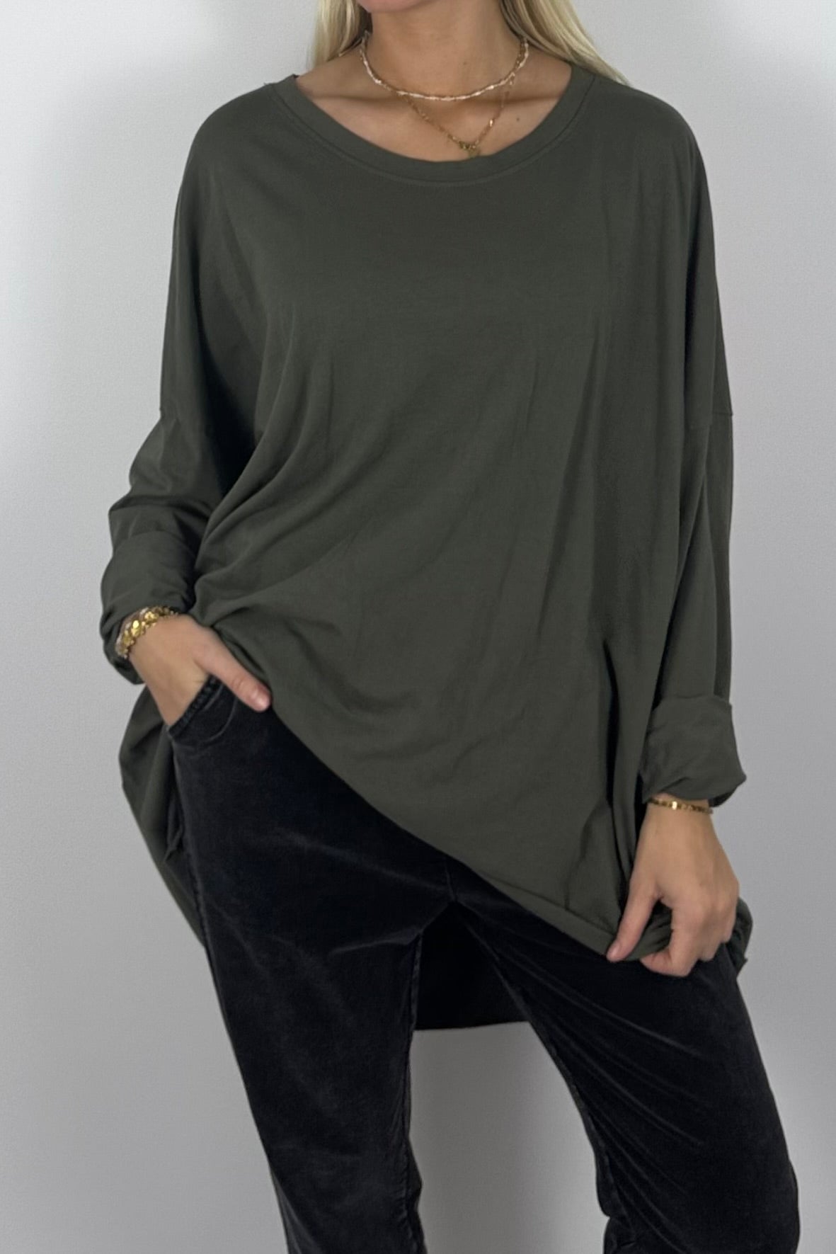 Damen Oversize Shirt mit STYLE-Print -Khaki