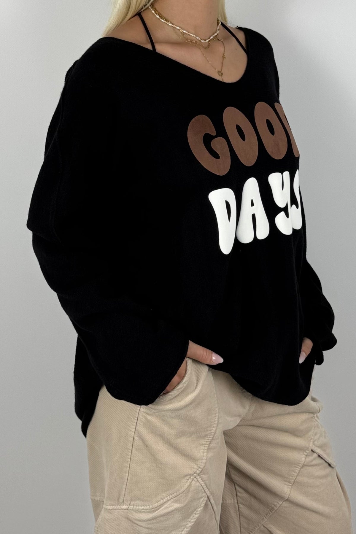 GOOD DAYS Shirt / Feinstrick-Pullover- Schwarz
