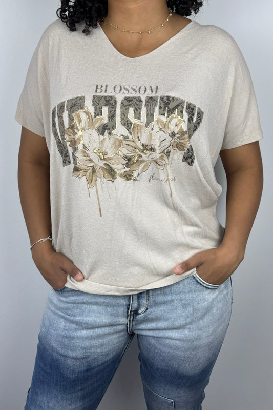 Oversized Shirt mit „Blossom Harmony“-Print und Blumenmotiv-Beige