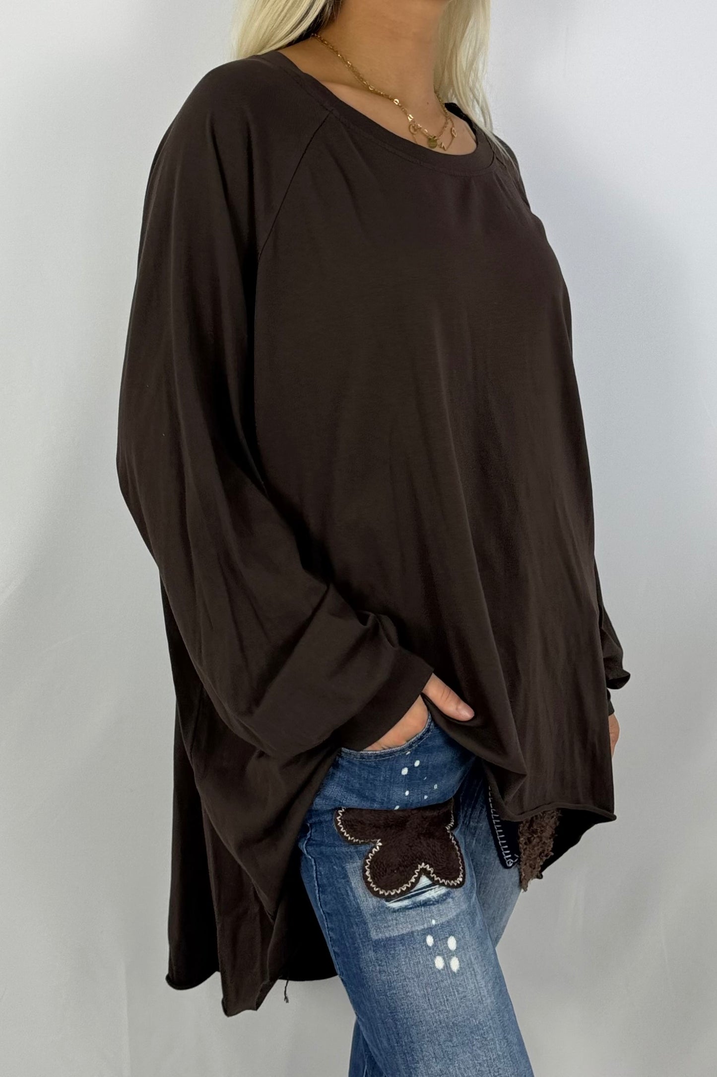 Oversize Longshirt „Wild at Heart“-Schoko