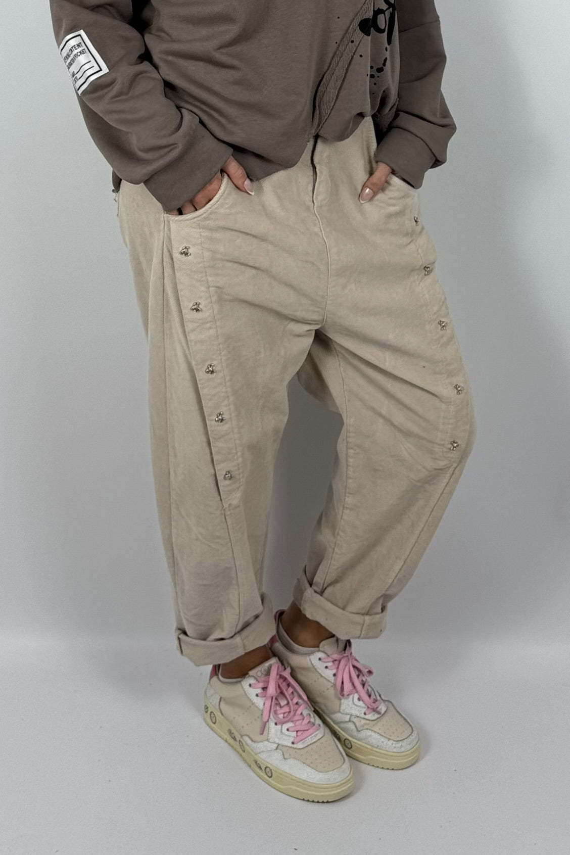 Damen Hose mit Schmuckdetails – Beige