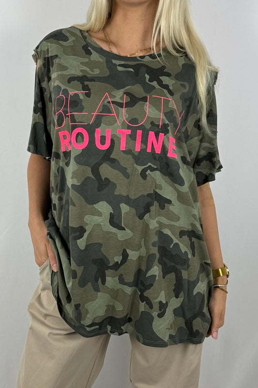 Beauty Routine Shirt – Camouflage -Khaki