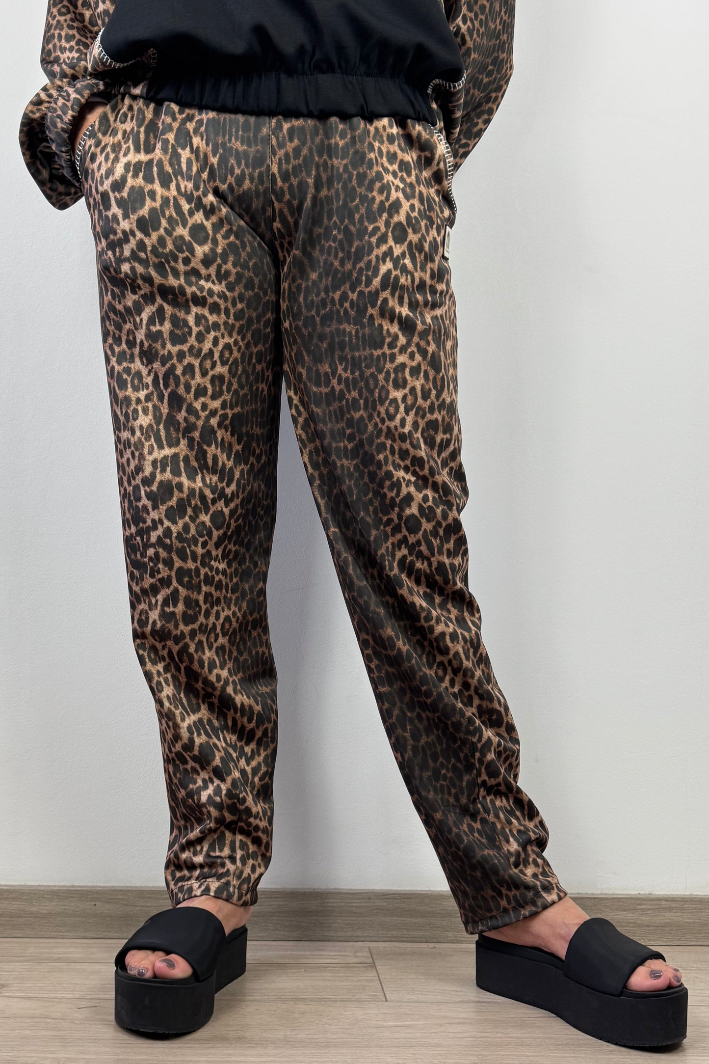 Stylische Damenhose mit Animal-Print und Tunnelzug – Einheitsgröße