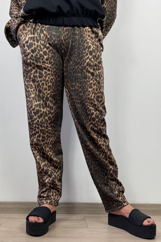 Stylische Damenhose mit Animal-Print und Tunnelzug – Einheitsgröße