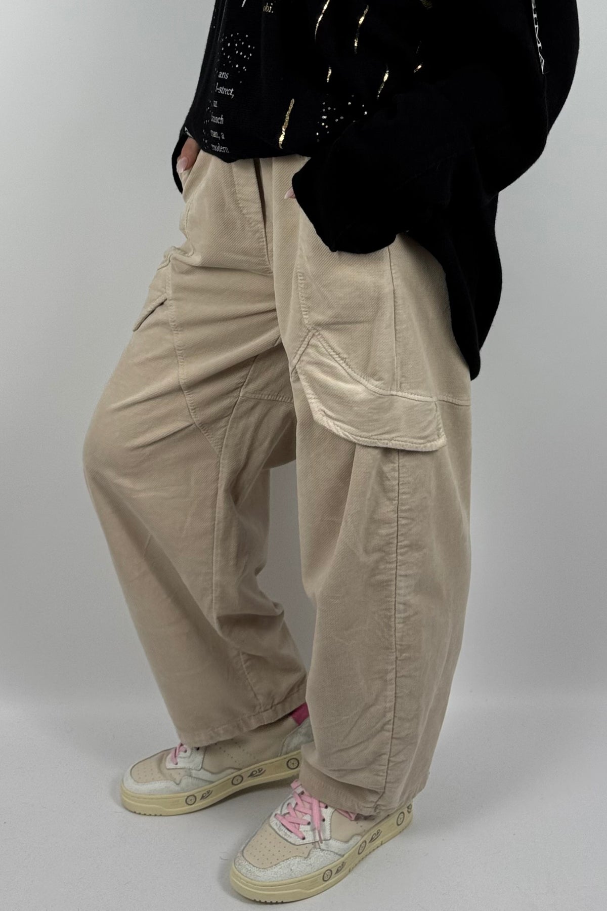 Lässige Baggy-Hose mit Cargo-Taschen-Beige