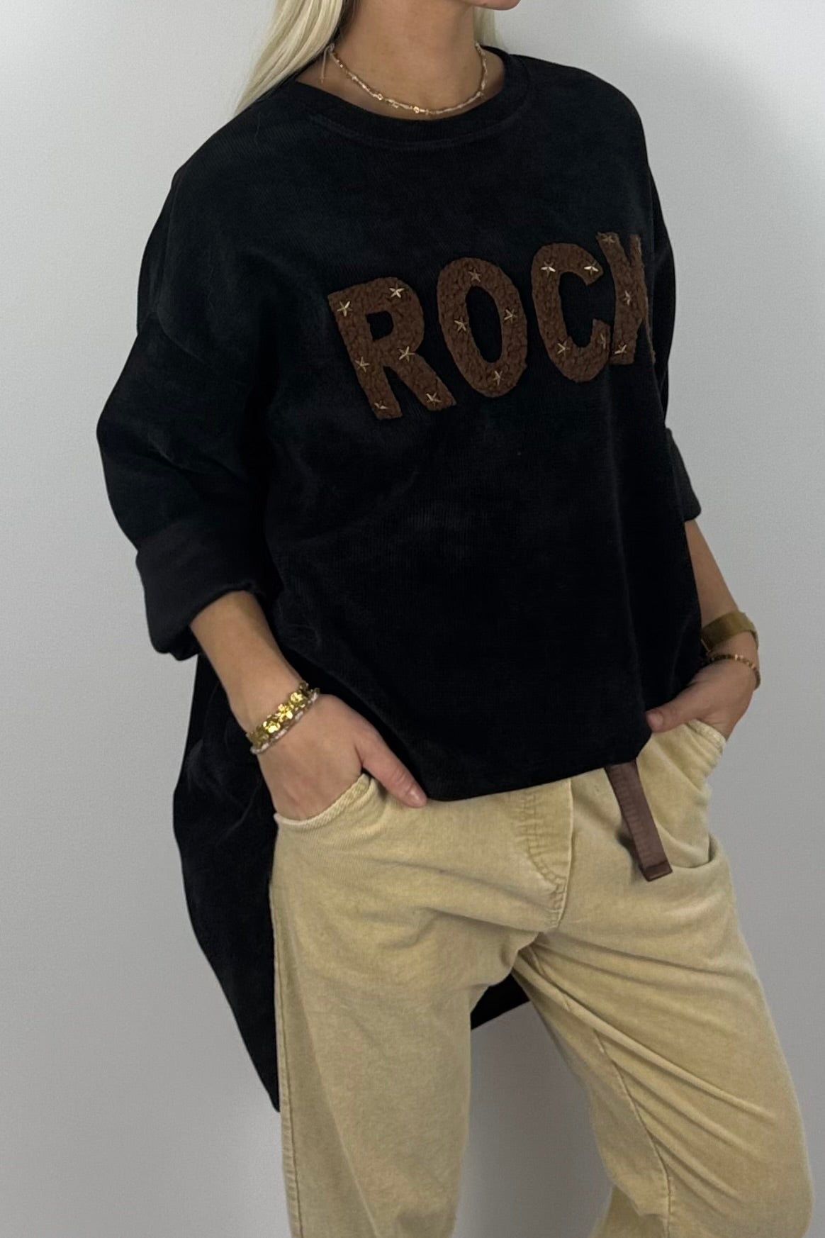 Damen Oversize Sweatshirt „ROCK“ –Schwarz