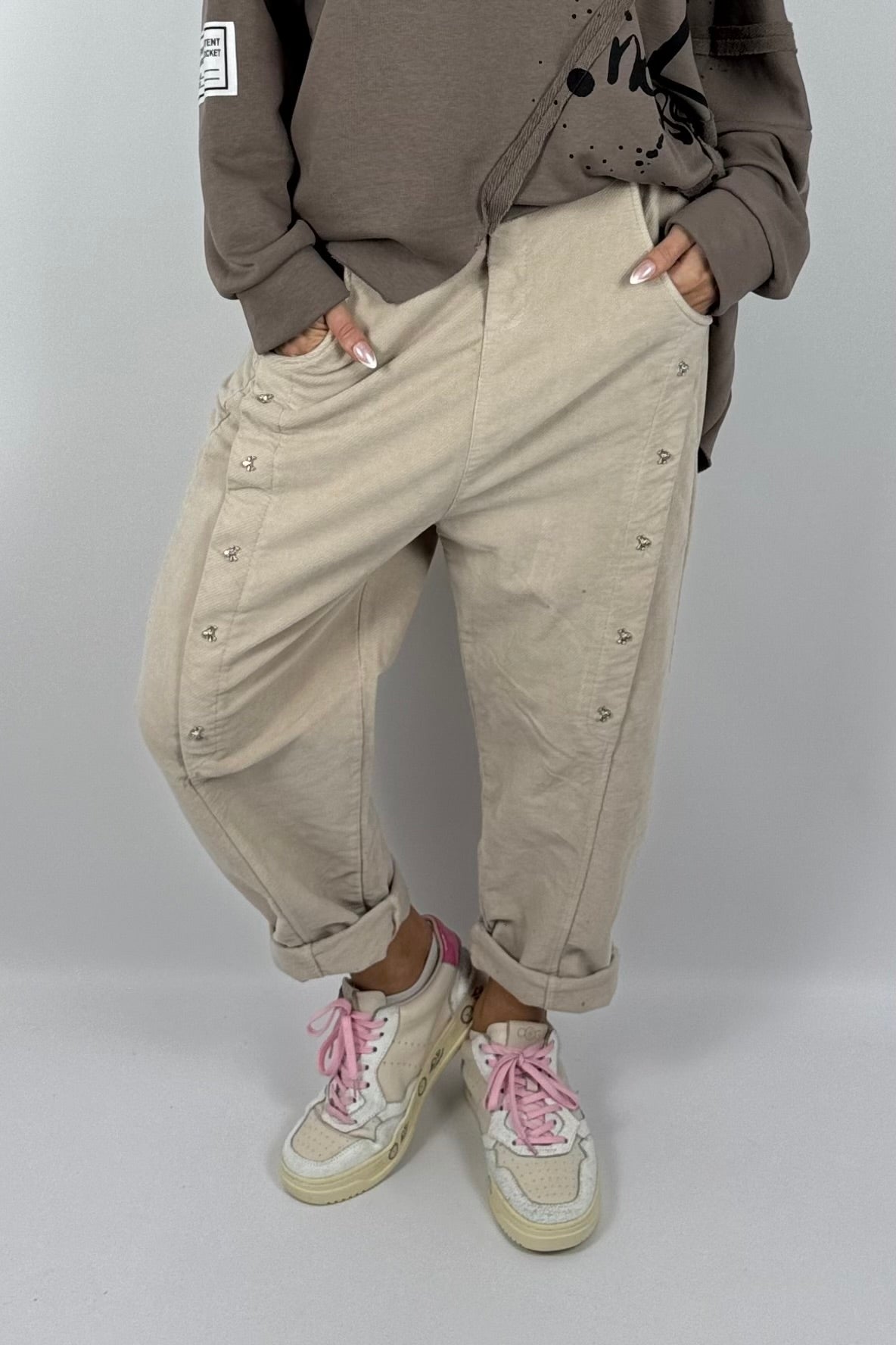 Damen Hose mit Schmuckdetails – Beige