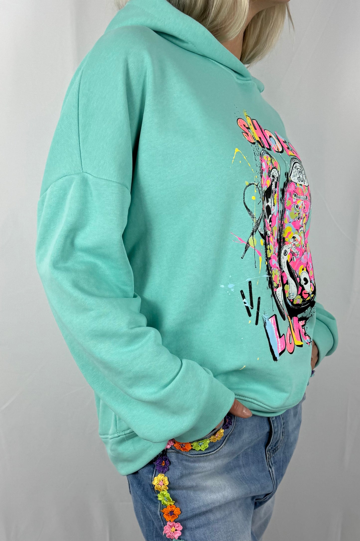 Damen Oversize Hoodie „Shoes Love“ –Mint