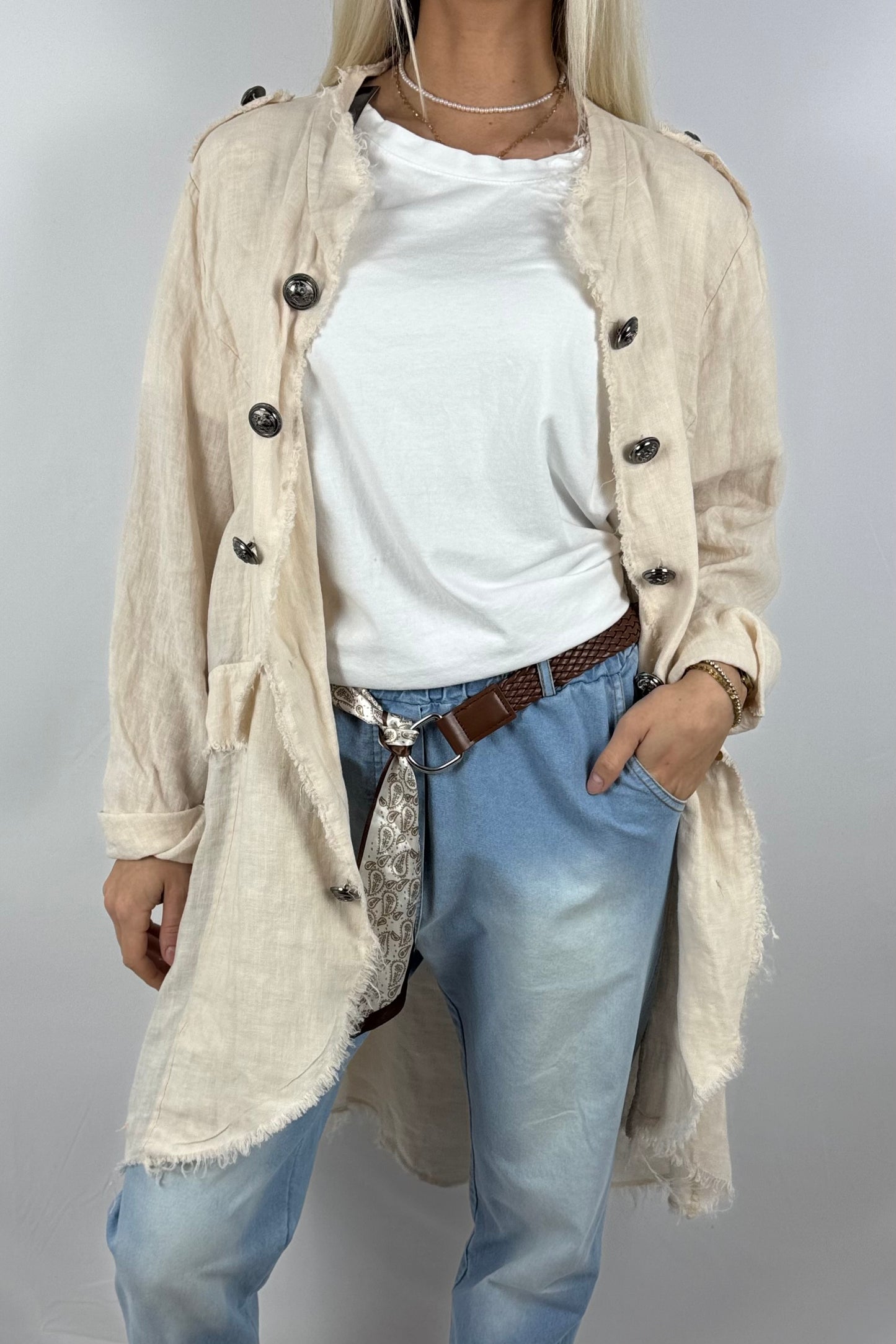 Leinenmantel „Casual Chic“ – leicht & stylisch-Beige
