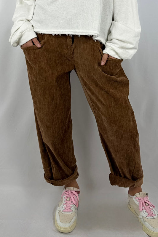 Damen Hose – Samtoptik mit Leo-Kordel-Kamel