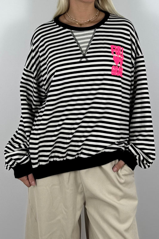 Oversize Streifen-Shirt mit „Full of Grace“-Weiß