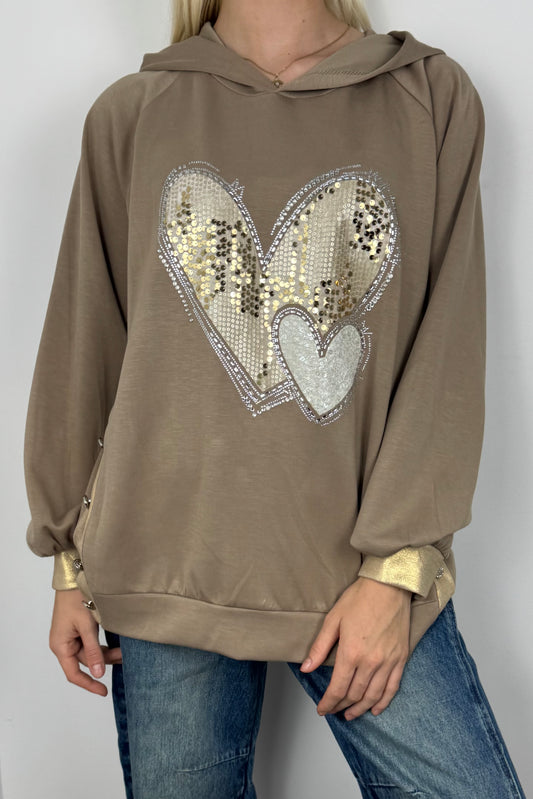 Hoodie mit Herz-Applikation und Glitzer-Details-Mud
