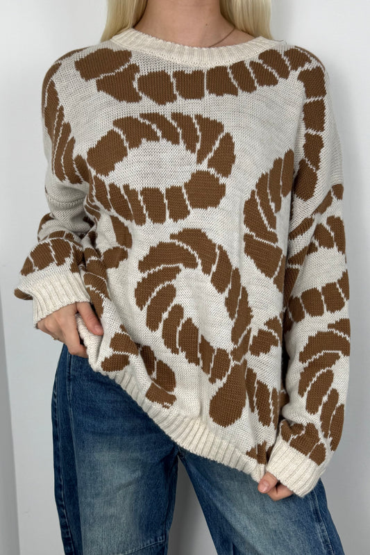 Pullover mit modernem Muster-Beige