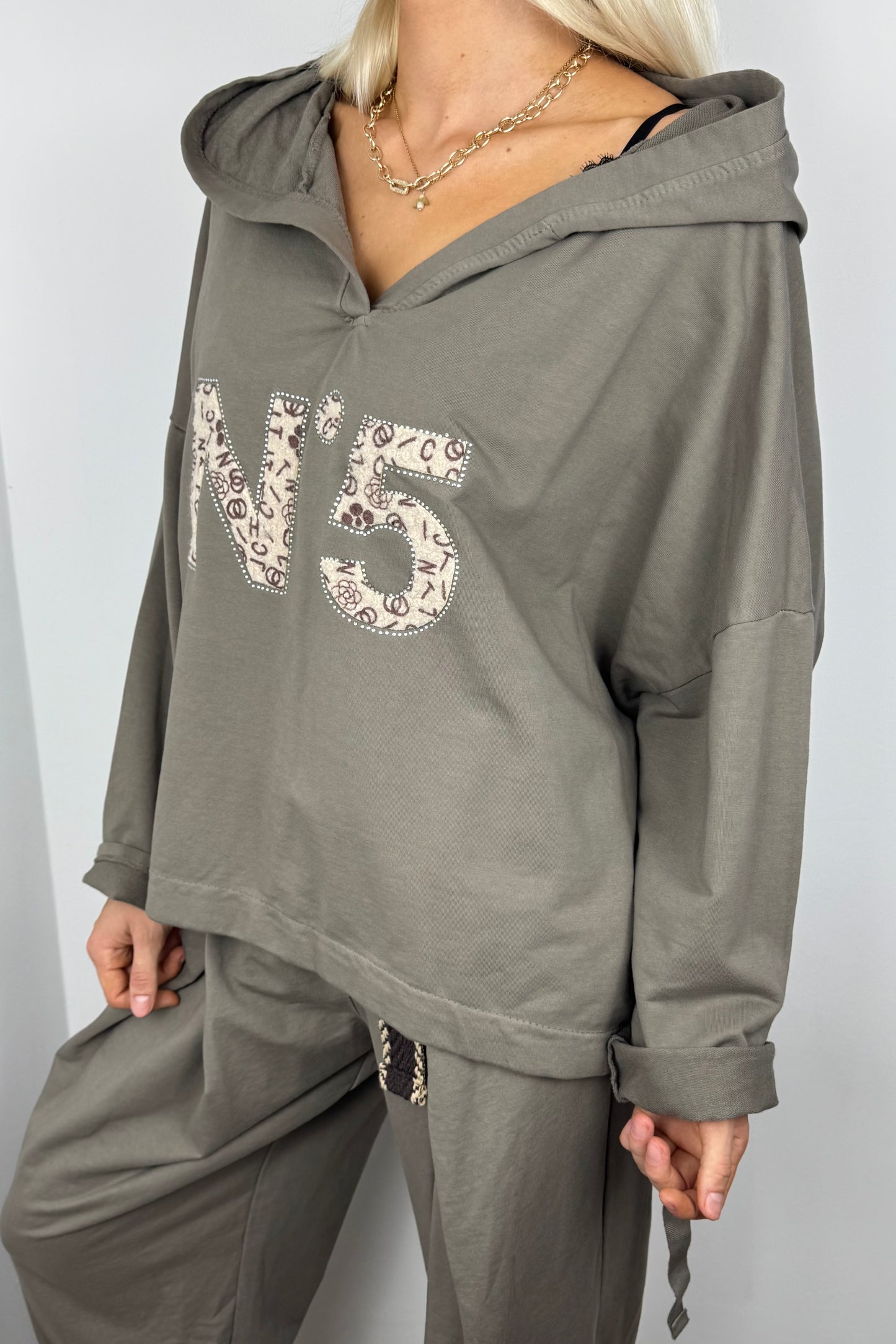Hoodie mit Print-Detail und Bindeband-Braun